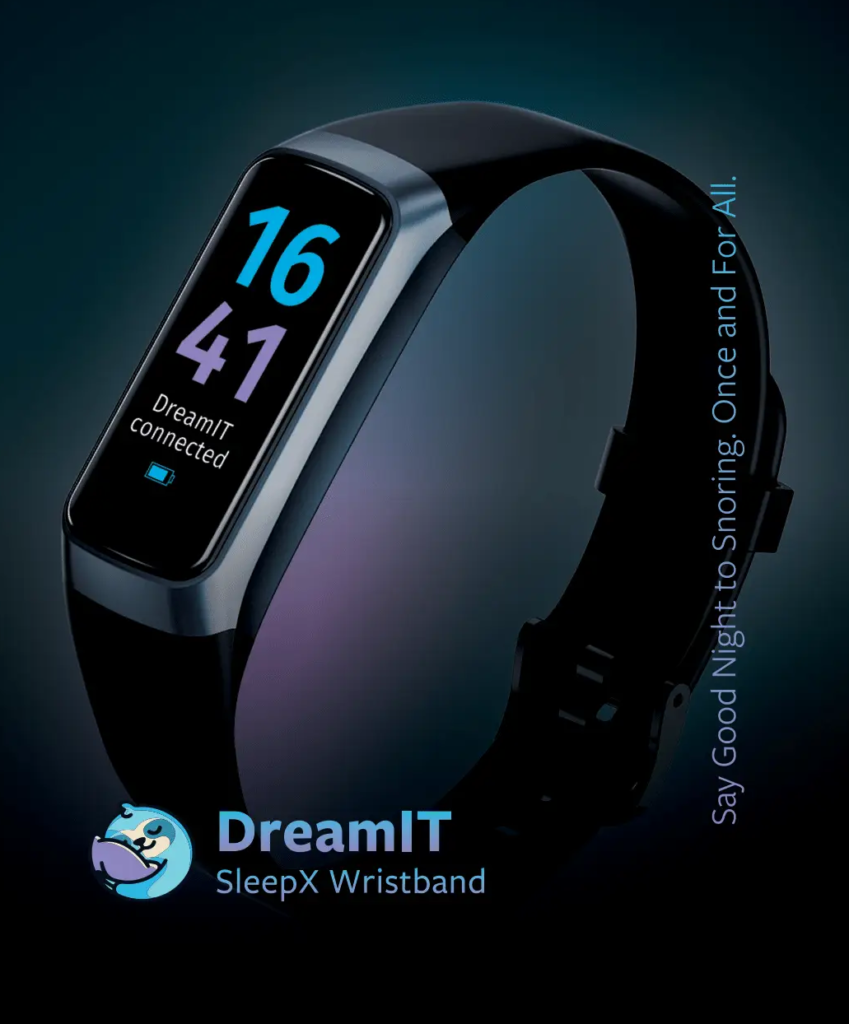 DreamIT Wristband - wearable technology for the treatment of snoring, brought to you by SleepX